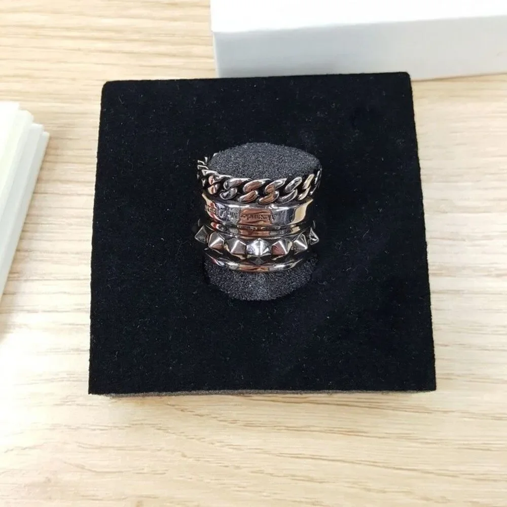 ALEXANDER MCQUEEN Jewelry Mens Size 10 / 21 Ring Punk Chain Stud Stacked $490